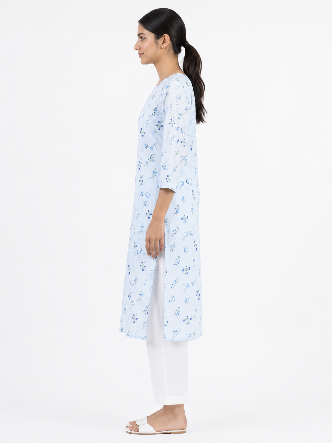 Ebunic Women's Cotton Floral Kurti – Left Side View