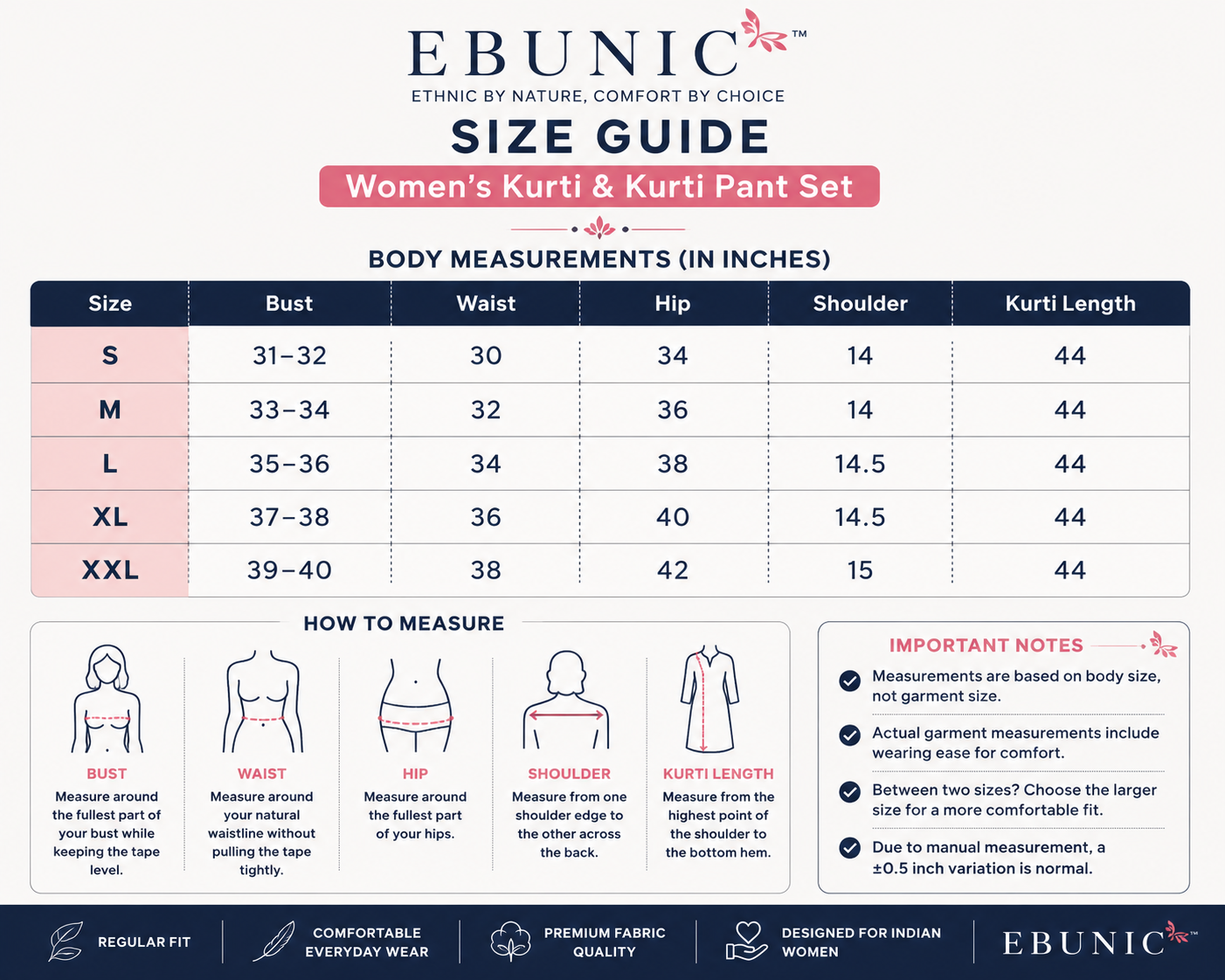 ebunic-womens-kurti-kurti-pant-set-size-guide-body-measurements-inches